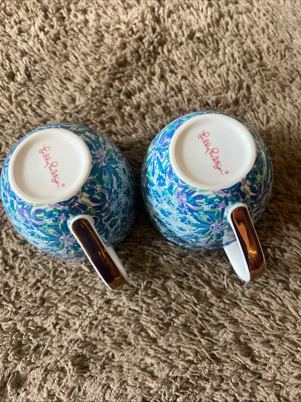 Lilly Pulitzer Coffee Mugs Set of 2 High Maintenance Blue Purple Floral Ceramic